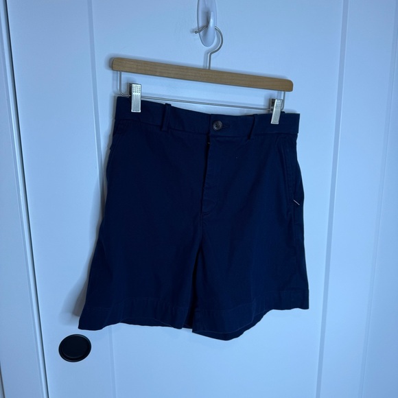 Spanx Navy Blue Twill High Rise Shorts Stretch Size Medium - Picture 2 of 5